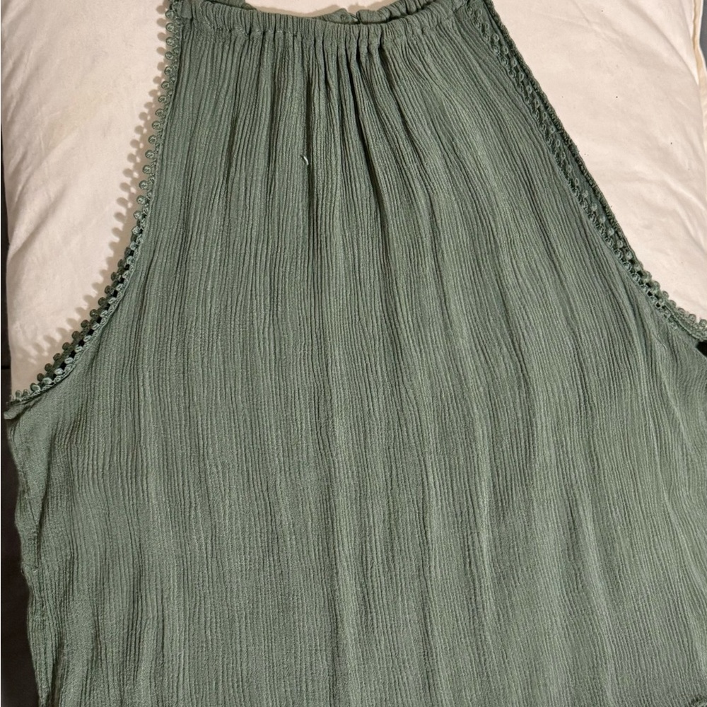 H&M Green Pleated Ribbed Tank Top